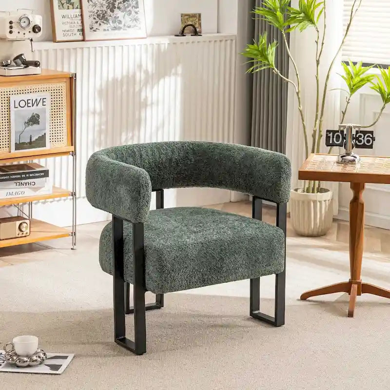 Upholstered Teddy Velvet Single Accent Chair Modern Corner Padded Boucle Armchair for Living Room Bedroom Lounge