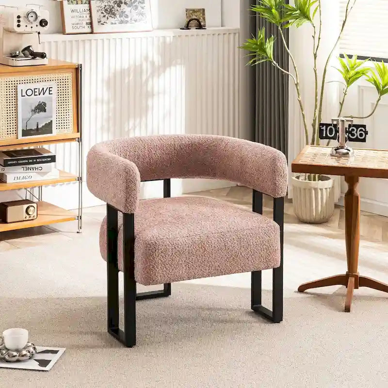 Upholstered Teddy Velvet Single Accent Chair Modern Corner Padded Boucle Armchair for Living Room Bedroom Lounge