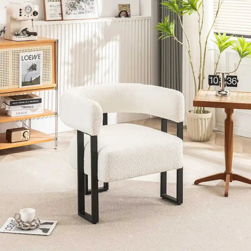 Upholstered Teddy Velvet Single Accent Chair Modern Corner Padded Boucle Armchair for Living Room Bedroom Lounge