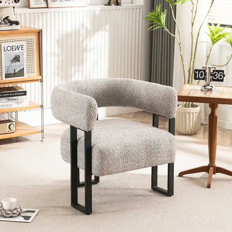 Upholstered Teddy Velvet Single Accent Chair Modern Corner Padded Boucle Armchair for Living Room Bedroom Lounge