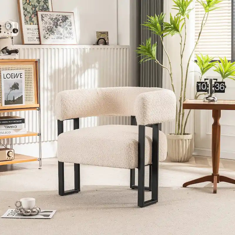 Upholstered Teddy Velvet Single Accent Chair Modern Corner Padded Boucle Armchair for Living Room Bedroom Lounge