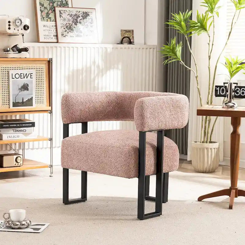 Upholstered Teddy Velvet Single Accent Chair Modern Corner Padded Boucle Armchair for Living Room Bedroom Lounge