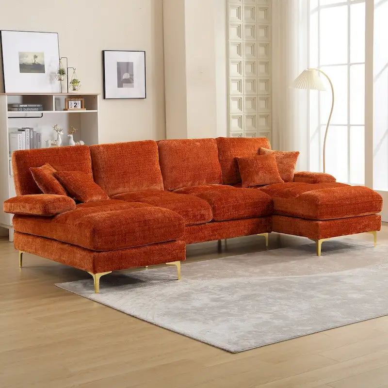 HOMEFUN Chenille Upholstered U-Shaped Living Room Sectional Sofa