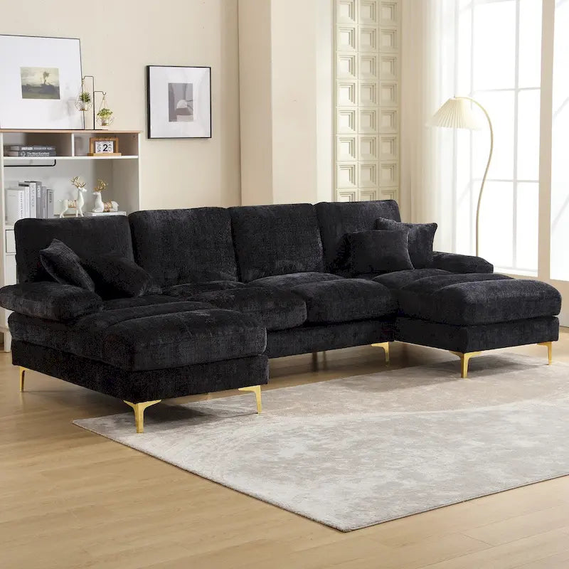 HOMEFUN Chenille Upholstered U-Shaped Living Room Sectional Sofa