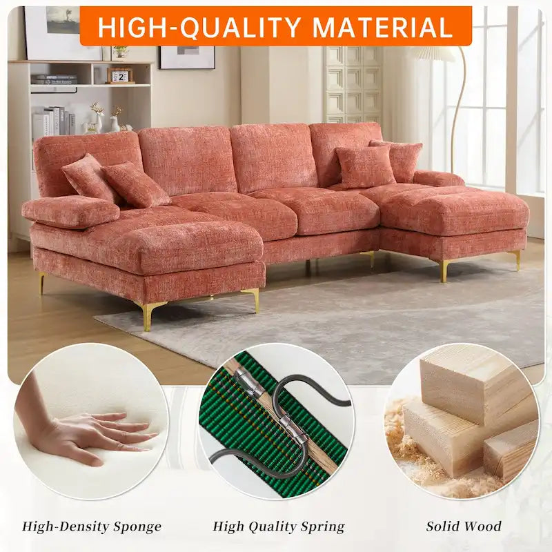 HOMEFUN Chenille Upholstered U-Shaped Living Room Sectional Sofa