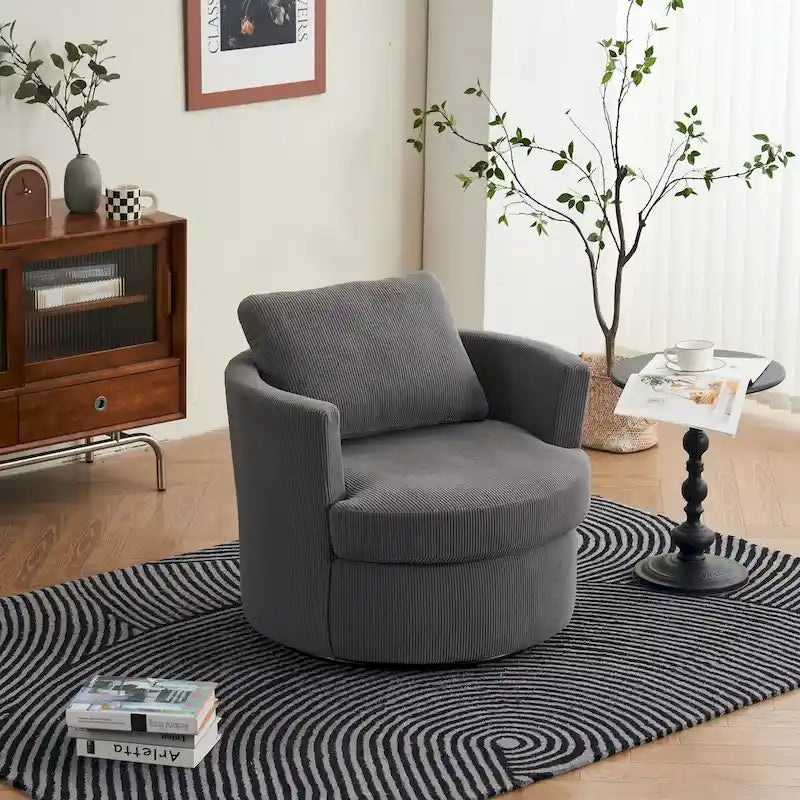Modern Corduroy Swivel Barrel Accent Chair, Set of 1