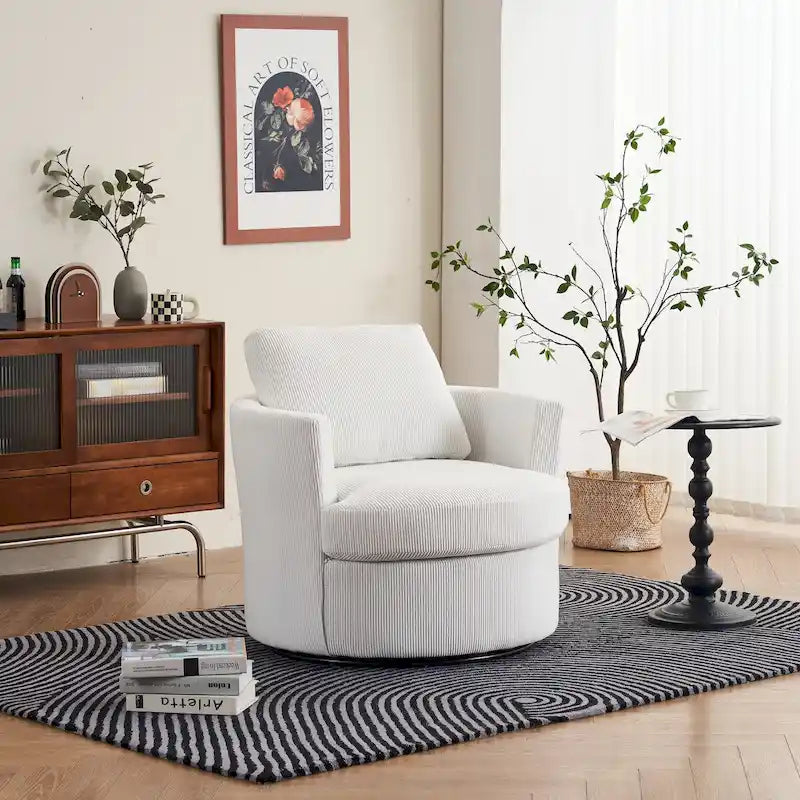 Modern Corduroy Swivel Barrel Accent Chair, Set of 1