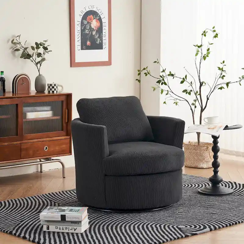 Modern Corduroy Swivel Barrel Accent Chair, Set of 1