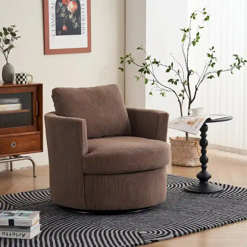 Modern Corduroy Swivel Barrel Accent Chair, Set of 1