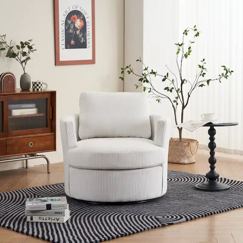 Modern Corduroy Swivel Barrel Accent Chair, Set of 1