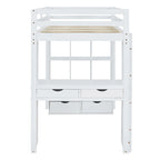 Loft Bed with Large Shelves, Writing Desk and LED Light