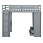 Loft Bed with Large Shelves, Writing Desk and LED Light