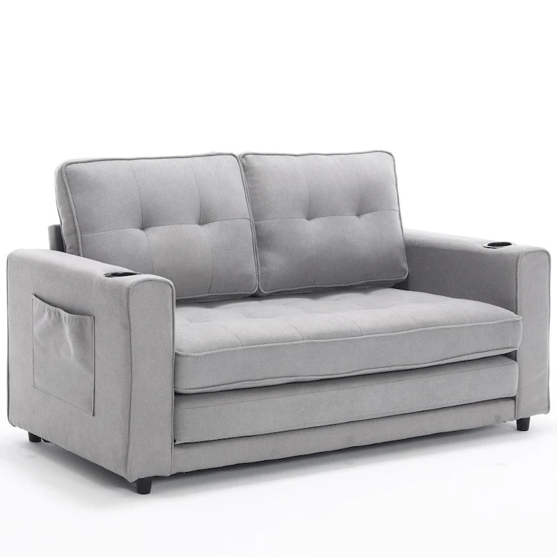 Foldable Tufted Loveseat with Pull Out Convertible Sleeper Couch Bed