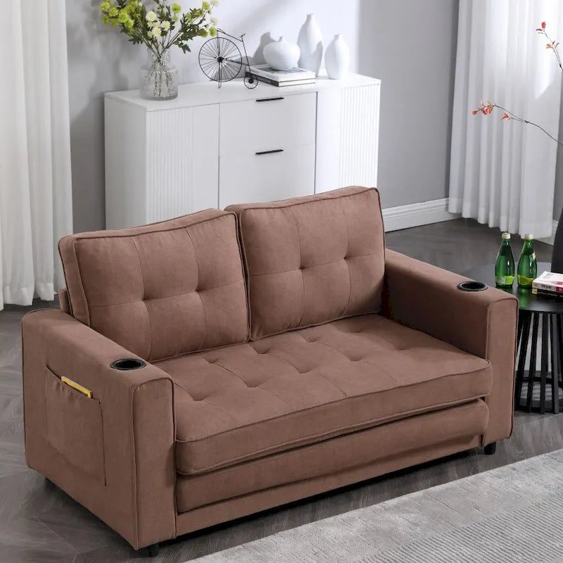 Foldable Tufted Loveseat with Pull Out Convertible Sleeper Couch Bed