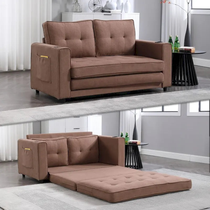 Foldable Tufted Loveseat with Pull Out Convertible Sleeper Couch Bed