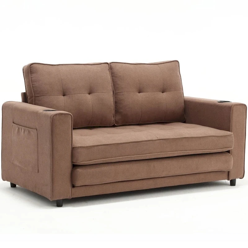 Foldable Tufted Loveseat with Pull Out Convertible Sleeper Couch Bed