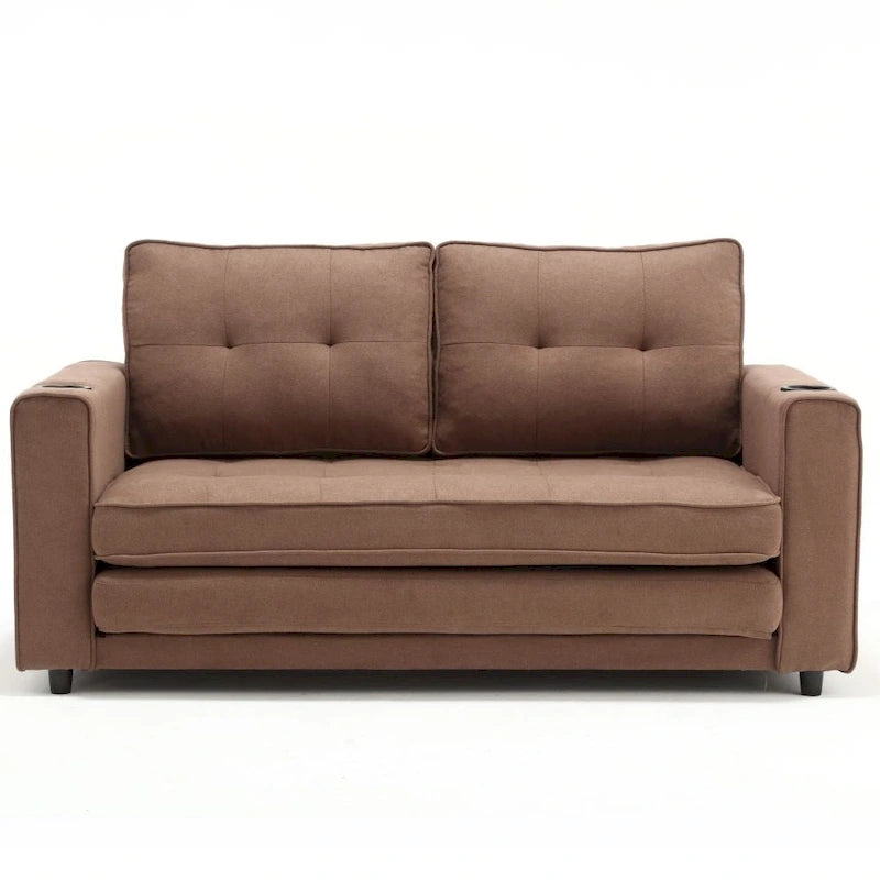 Foldable Tufted Loveseat with Pull Out Convertible Sleeper Couch Bed