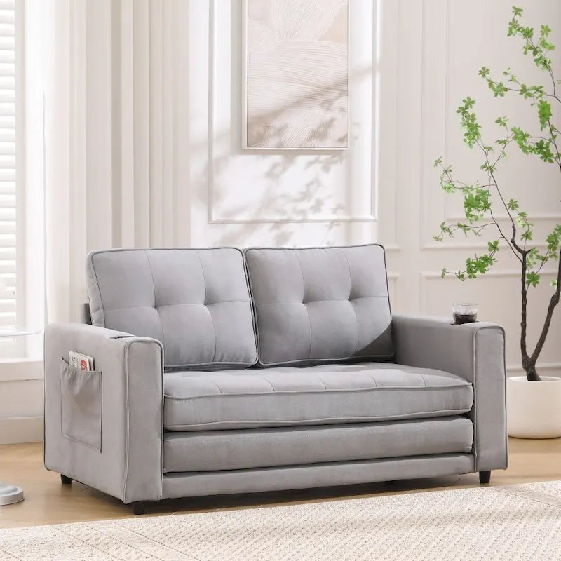 Foldable Tufted Loveseat with Pull Out Convertible Sleeper Couch Bed