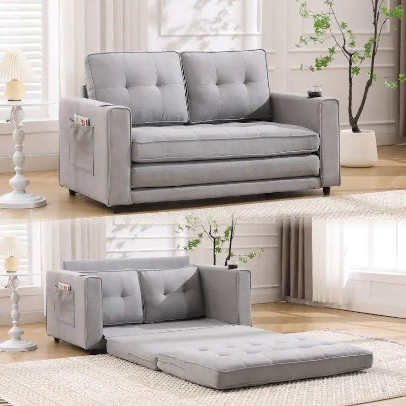 Foldable Tufted Loveseat with Pull Out Convertible Sleeper Couch Bed