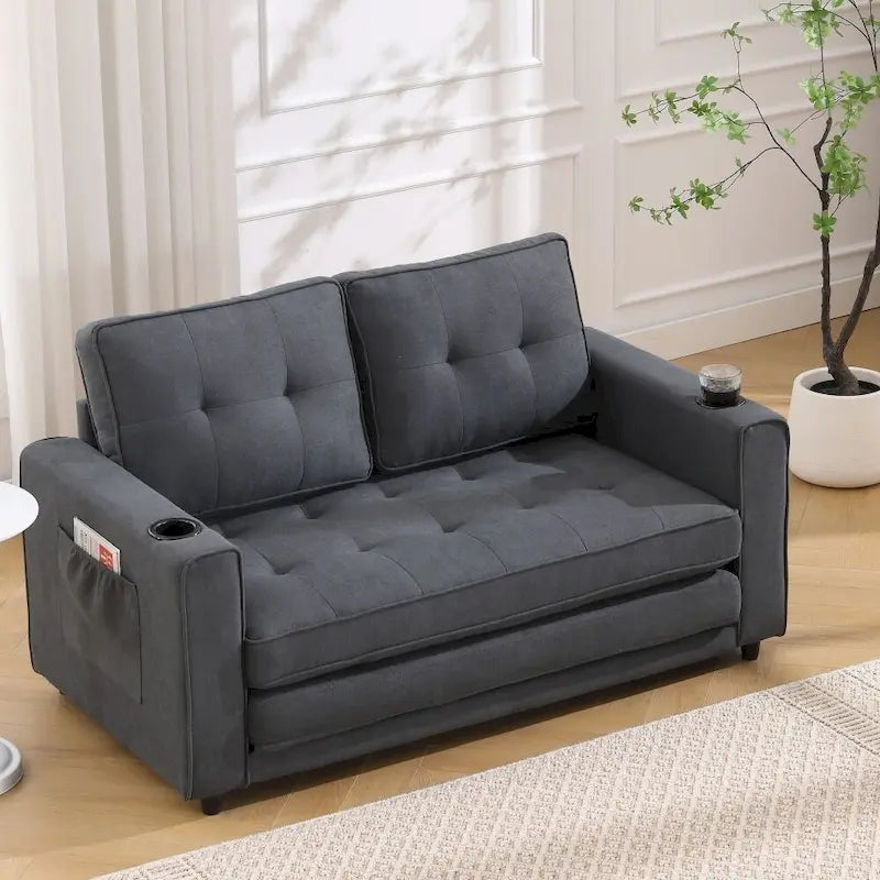Foldable Tufted Loveseat with Pull Out Convertible Sleeper Couch Bed
