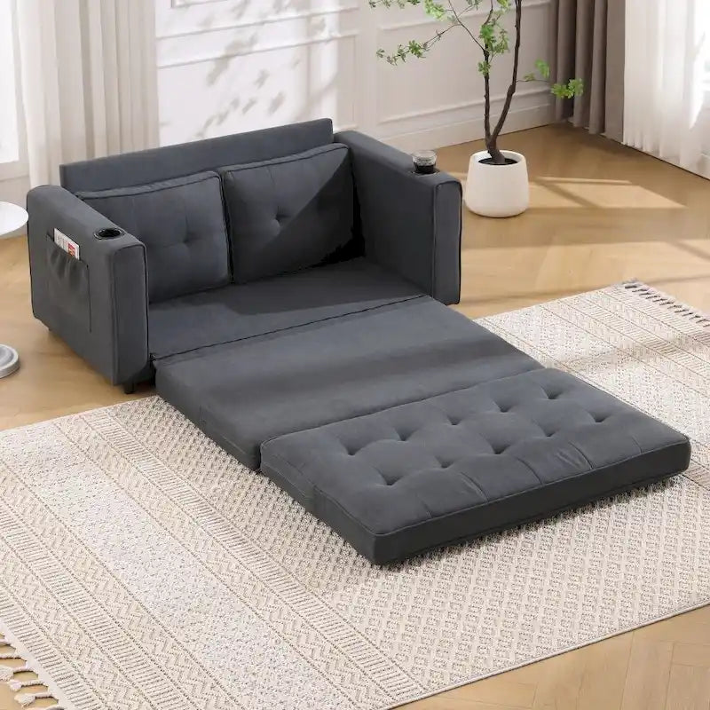 Foldable Tufted Loveseat with Pull Out Convertible Sleeper Couch Bed