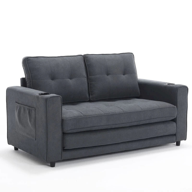 Foldable Tufted Loveseat with Pull Out Convertible Sleeper Couch Bed