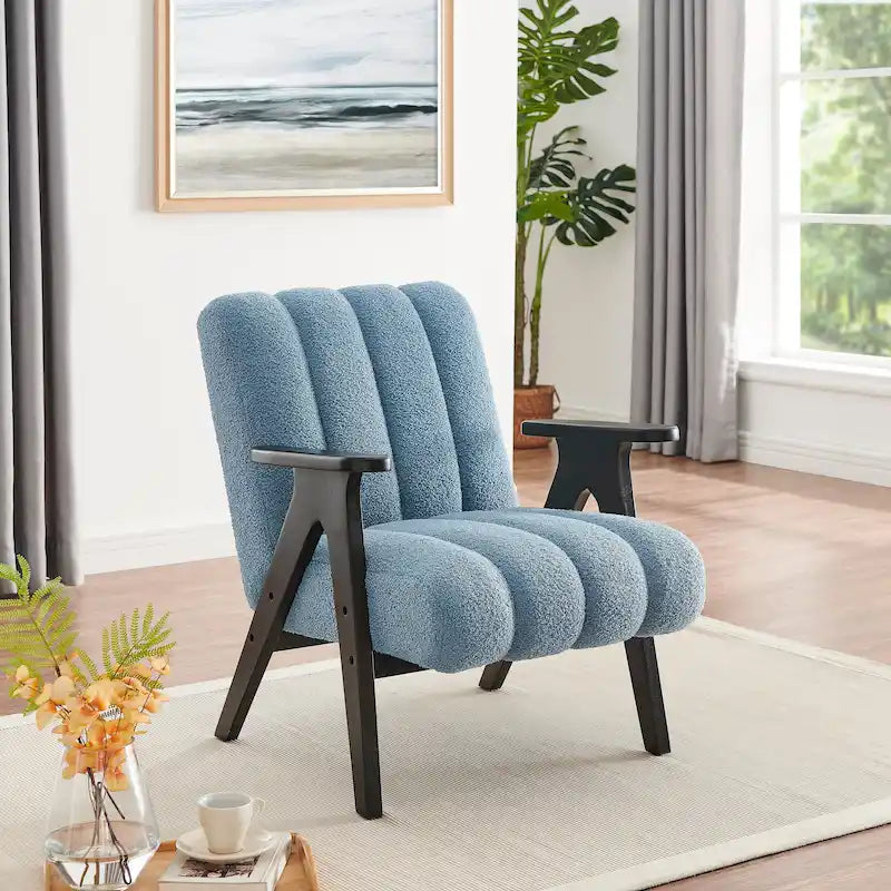 Roundhill Furniture Rella Modern Teddy Sherpa Fabric Accent Chair with Espresso Wood Frame