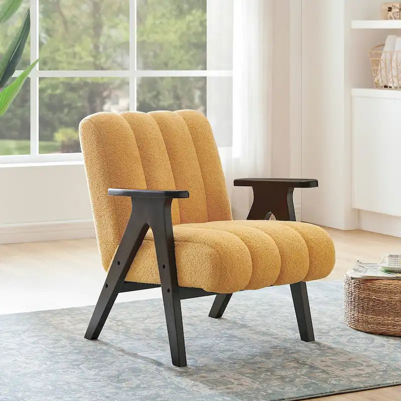 Roundhill Furniture Rella Modern Teddy Sherpa Fabric Accent Chair with Espresso Wood Frame