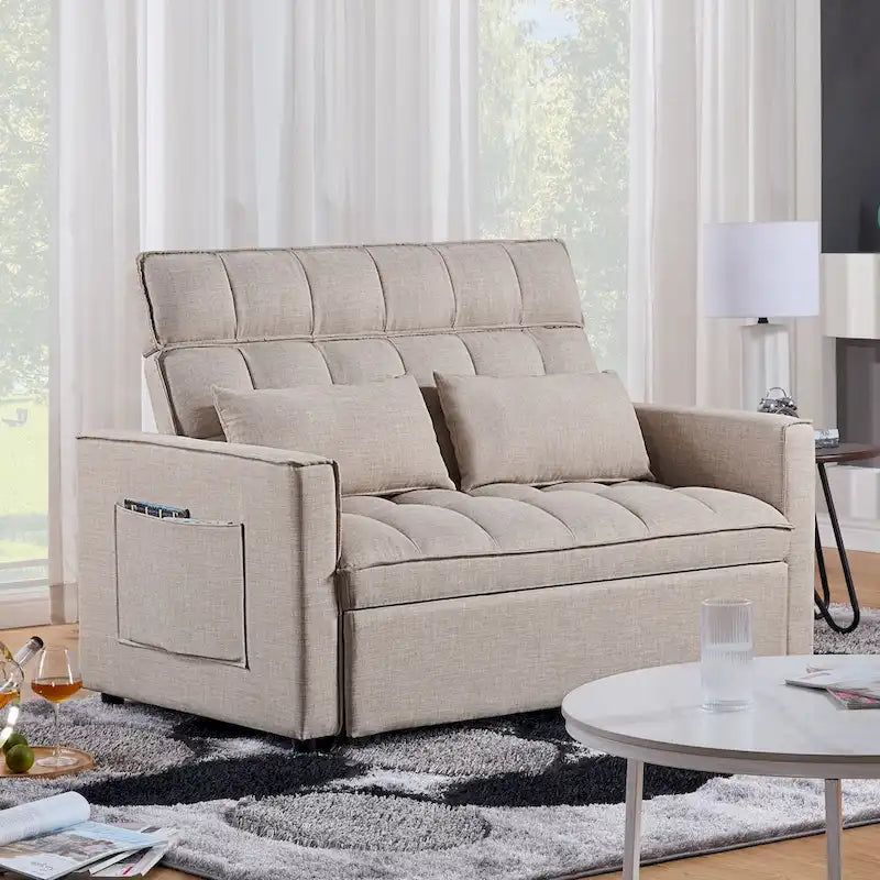 Modern 76.5 Length Pull Out Tufted Convertible Loveseat Upholstery Reclining Sleeper Sofa Bed