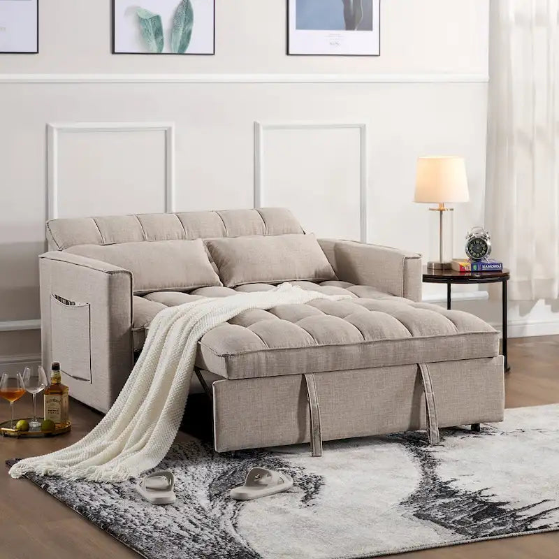 Modern 76.5 Length Pull Out Tufted Convertible Loveseat Upholstery Reclining Sleeper Sofa Bed