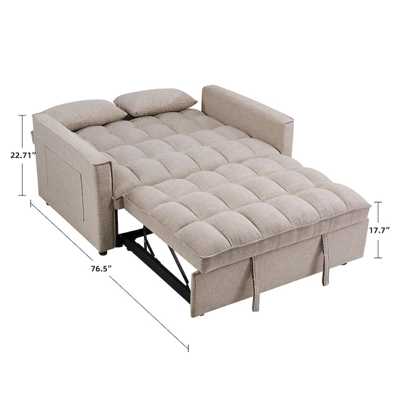 Modern 76.5 Length Pull Out Tufted Convertible Loveseat Upholstery Reclining Sleeper Sofa Bed
