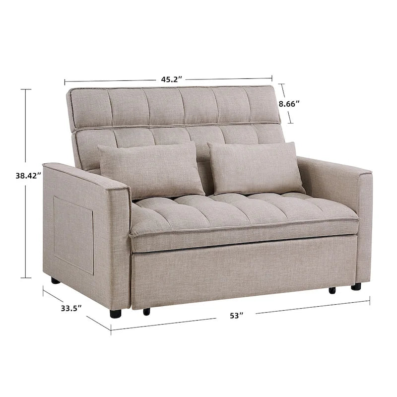 Modern 76.5 Length Pull Out Tufted Convertible Loveseat Upholstery Reclining Sleeper Sofa Bed