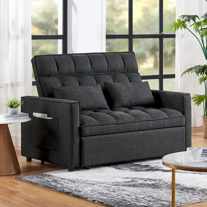 Modern 76.5 Length Pull Out Tufted Convertible Loveseat Upholstery Reclining Sleeper Sofa Bed