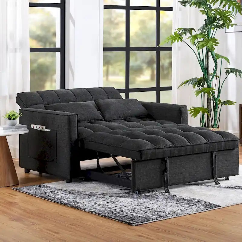 Modern 76.5 Length Pull Out Tufted Convertible Loveseat Upholstery Reclining Sleeper Sofa Bed