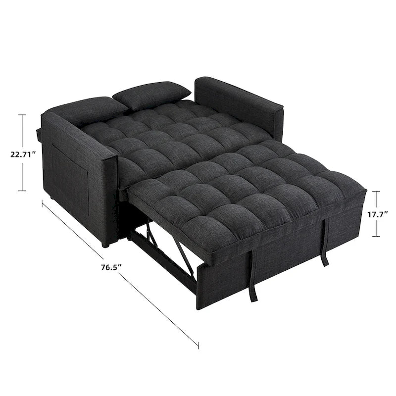 Modern 76.5 Length Pull Out Tufted Convertible Loveseat Upholstery Reclining Sleeper Sofa Bed