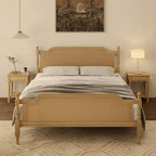 Merax Traditional Style Platform Bed with Rattan Headboard and Footboard