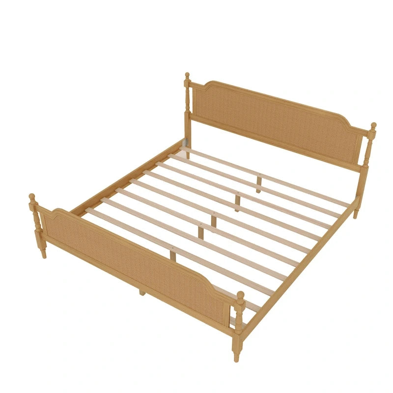 Merax Traditional Style Platform Bed with Rattan Headboard and Footboard
