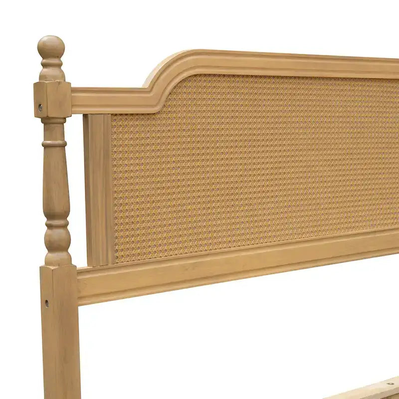 Merax Traditional Style Platform Bed with Rattan Headboard and Footboard