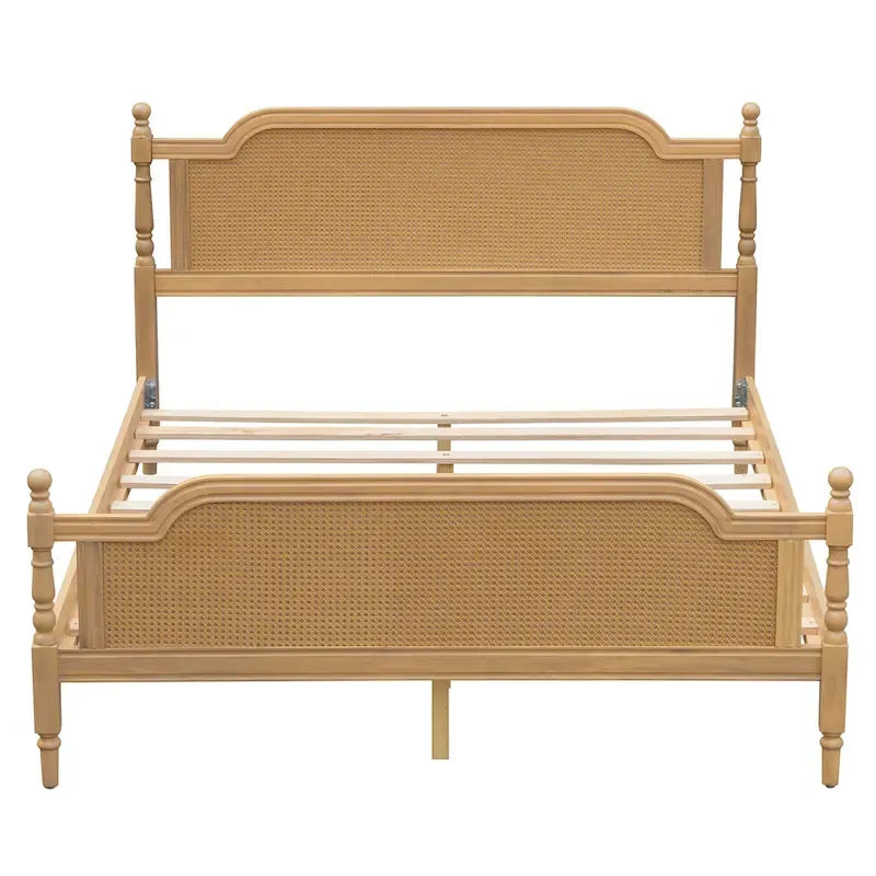 Merax Traditional Style Platform Bed with Rattan Headboard and Footboard
