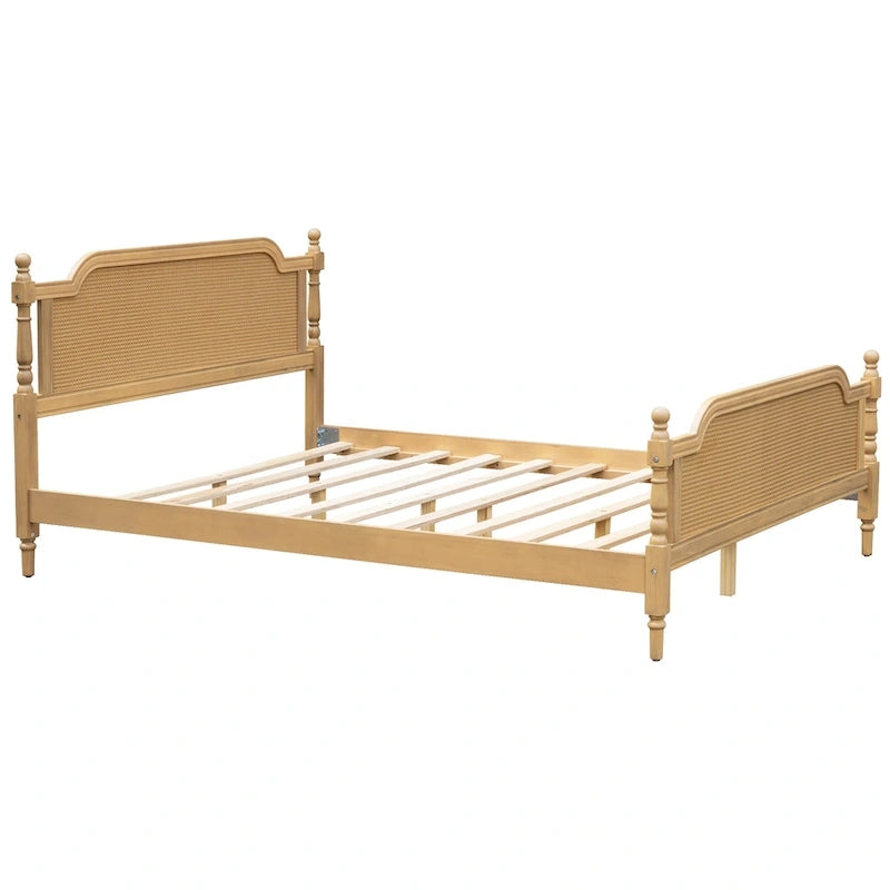 Merax Traditional Style Platform Bed with Rattan Headboard and Footboard
