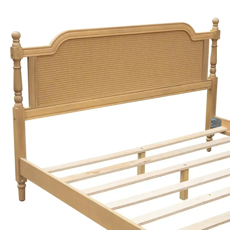 Merax Traditional Style Platform Bed with Rattan Headboard and Footboard