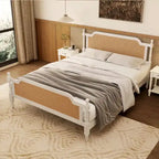 Merax Traditional Style Platform Bed with Rattan Headboard and Footboard