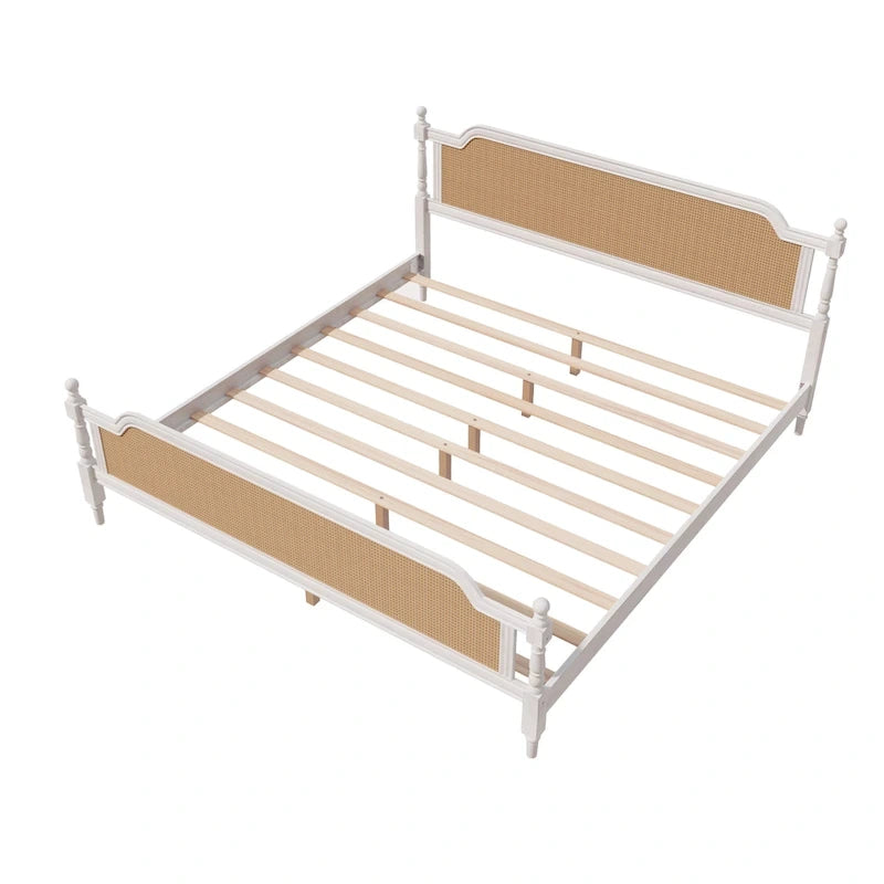 Merax Traditional Style Platform Bed with Rattan Headboard and Footboard
