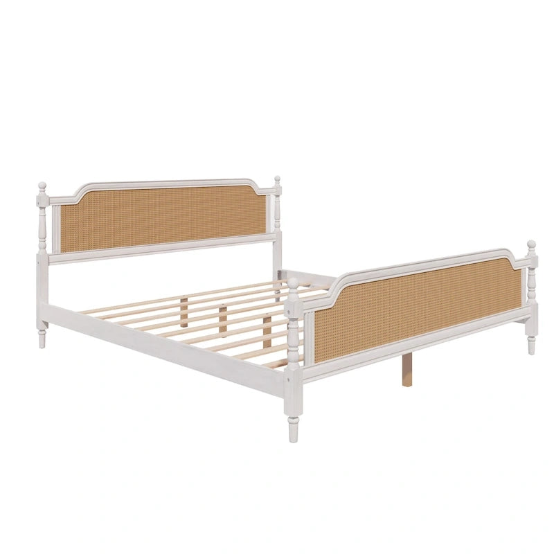 Merax Traditional Style Platform Bed with Rattan Headboard and Footboard