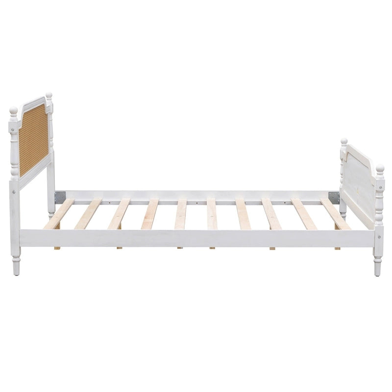 Merax Traditional Style Platform Bed with Rattan Headboard and Footboard