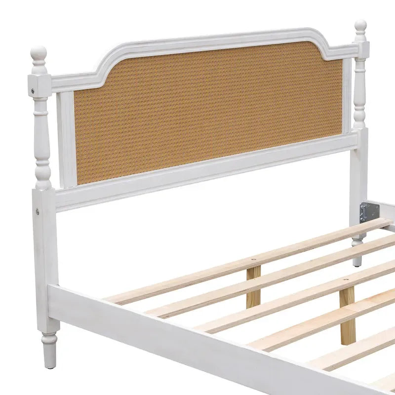 Merax Traditional Style Platform Bed with Rattan Headboard and Footboard