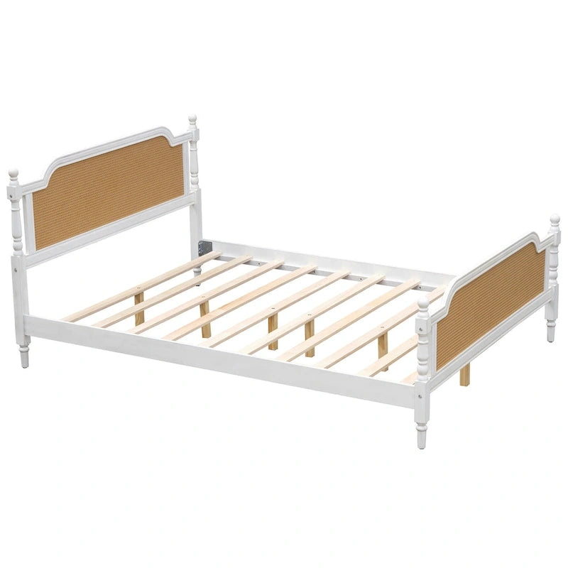Merax Traditional Style Platform Bed with Rattan Headboard and Footboard