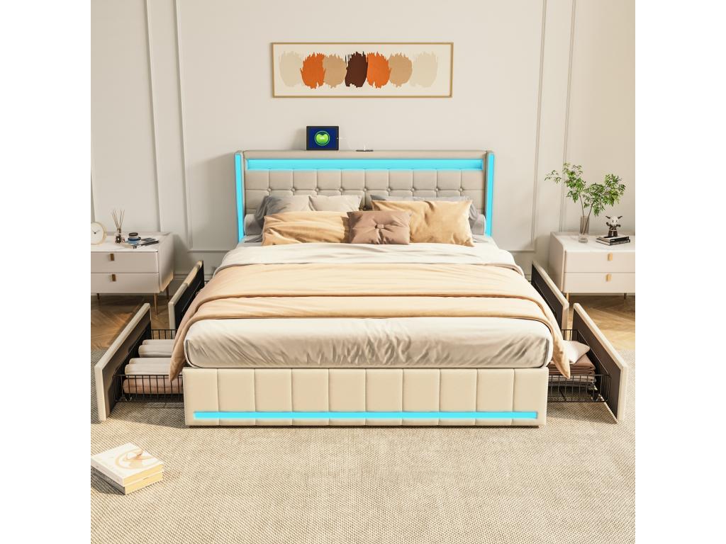 Beige Bed, 140 x 200 cm - dlz1766576187086