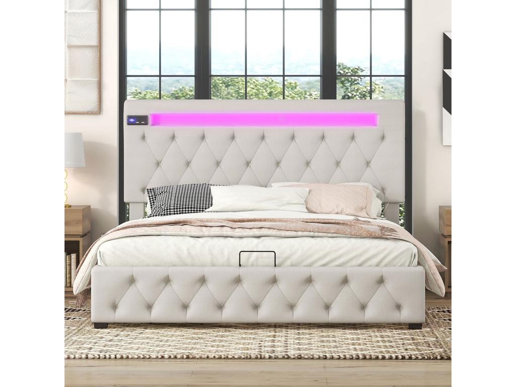 Beige Bed, 140 x 200 cm